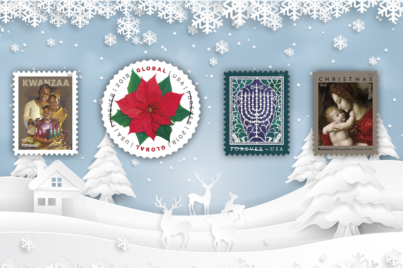 Festivals and Flowers Usher in Second Quartet of 2018 US Holiday Stamps